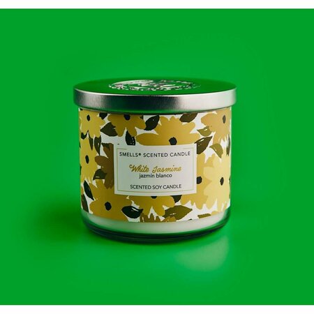 SMELLS 16 oz 3-Wicks Premium Soy Wax Round Jar Scented Candle, White Jasmine 25369
